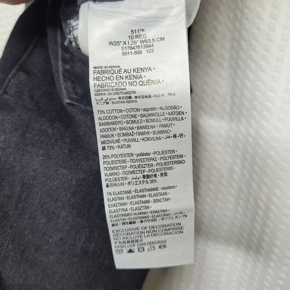 Levis 511 Slim Boys Jeans Size 10 Reg W25 L26 Washed Black Denim 511-508